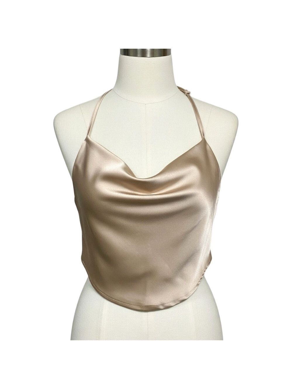 Satin Halter Top in Champagne cropped Sz XS